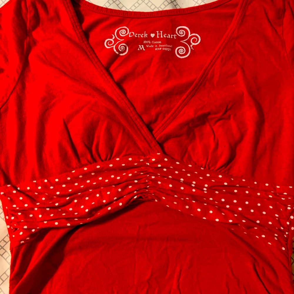 Derek Heart red polka dot shirt